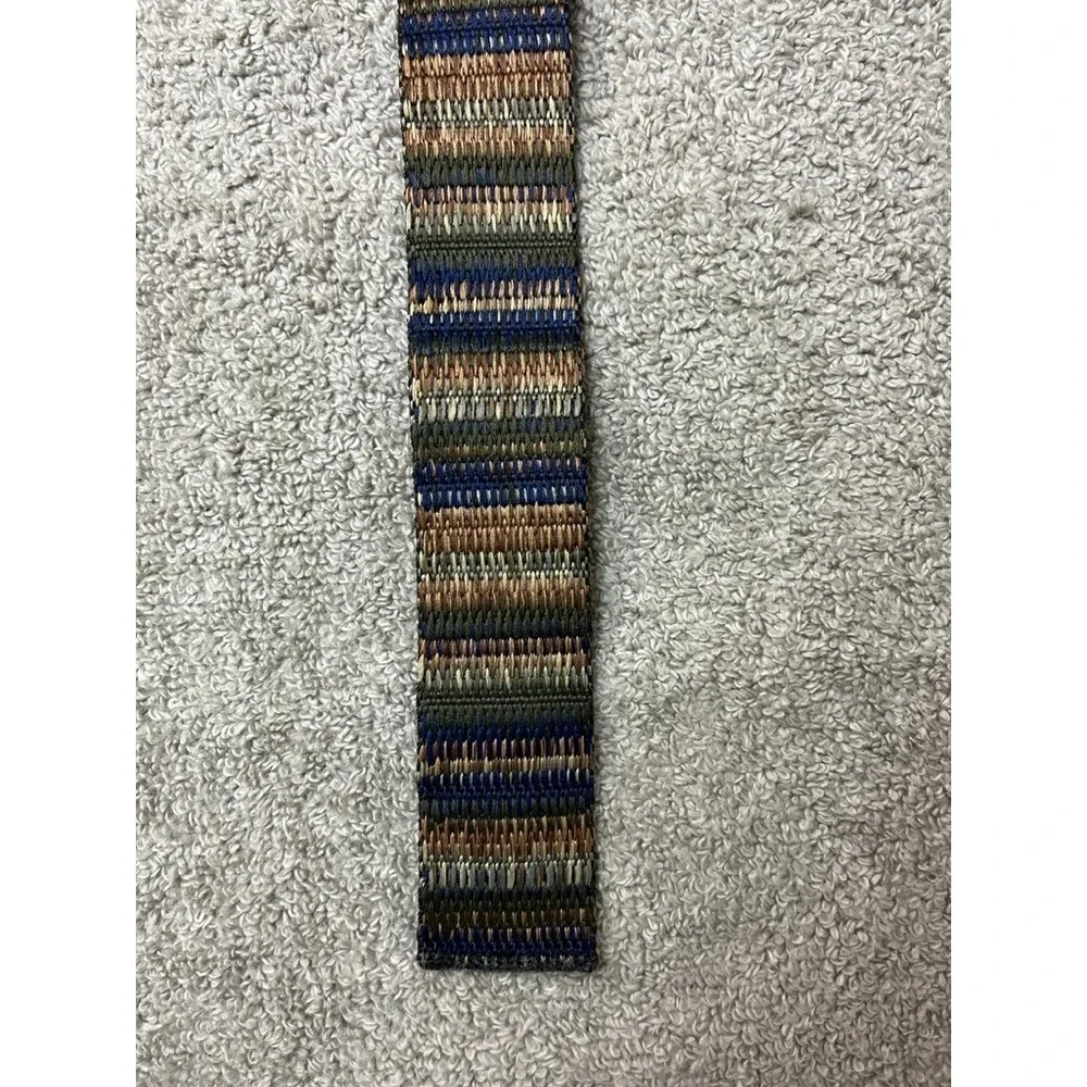 LL Bean Bison Designs Webbing Belt Mens Blue Brown Striped D-Ring Buckle 48 Inch